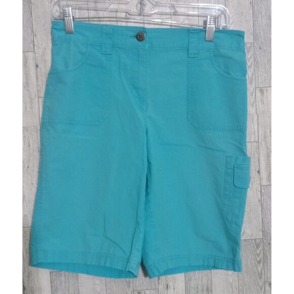 Chico's Shorts Bermuda Cargo Shorts Ripstop Turquoise Blue Sz 0 Short (4 Short) - Picture 1 of 6